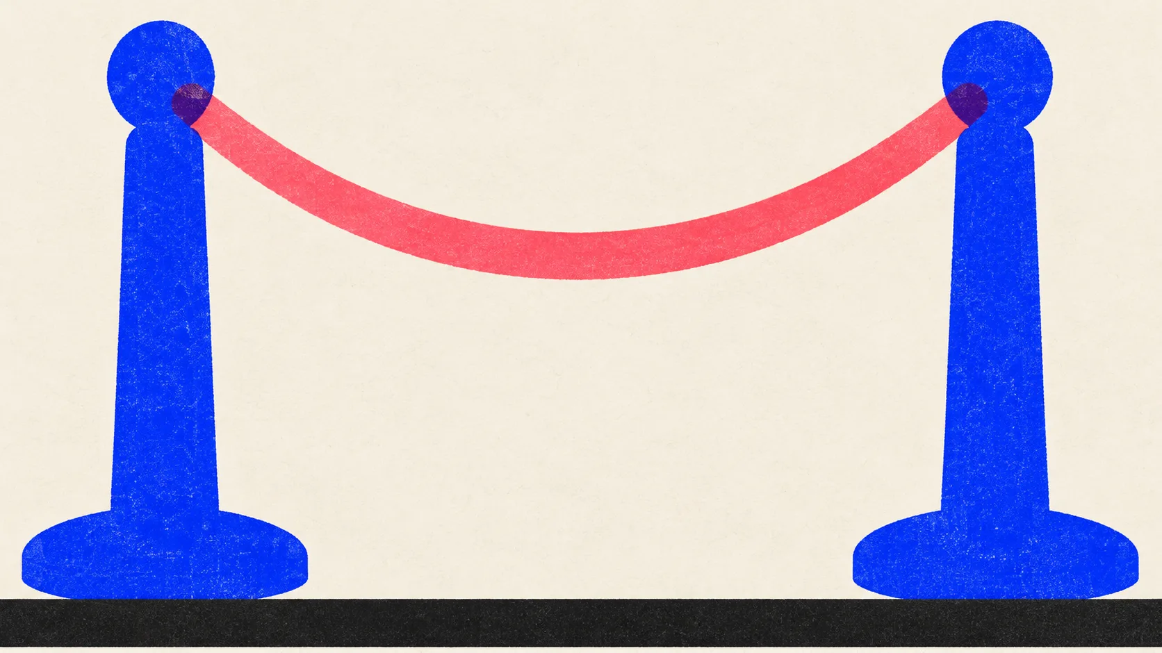 Editorial illustration: two stanchion posts joined by one sagging rope, standing for robots.txt as the line a crawler is asked not to cross