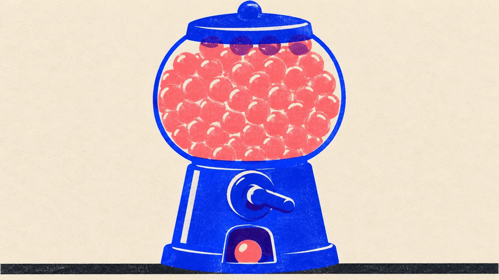 Editorial illustration: a gumball machine with a globe full of balls and a single ball in its chute, standing for the many pages crawled for every visit sent back