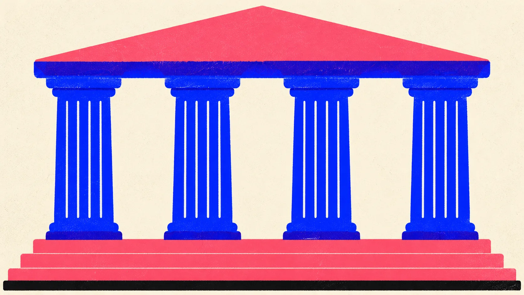 Editorial illustration: a temple portico with four columns on one stepped base, standing for the shared foundation every AI search engine rewards