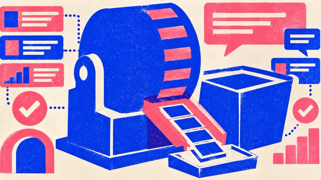 Illustration of a metered drum dropping exactly four document tiles into a tray while the overflow bin stays empty
