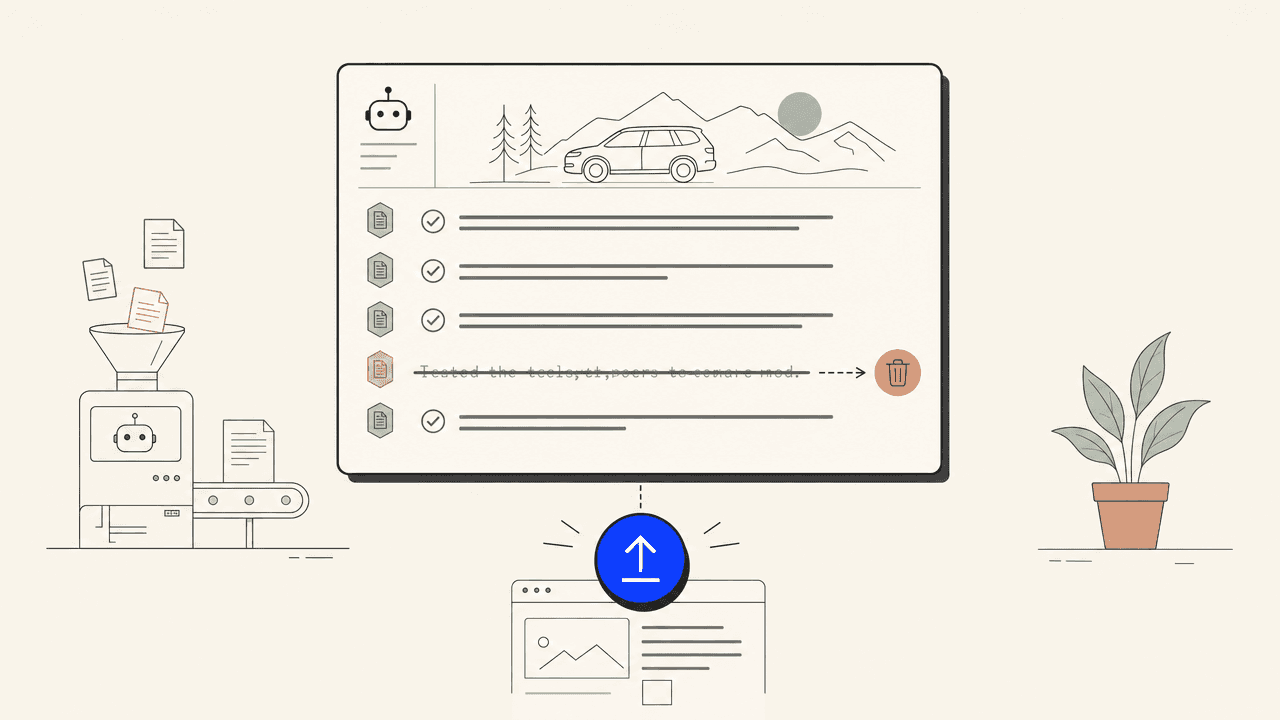 Illustration of a broad blog toolkit with checkpoints before publishing