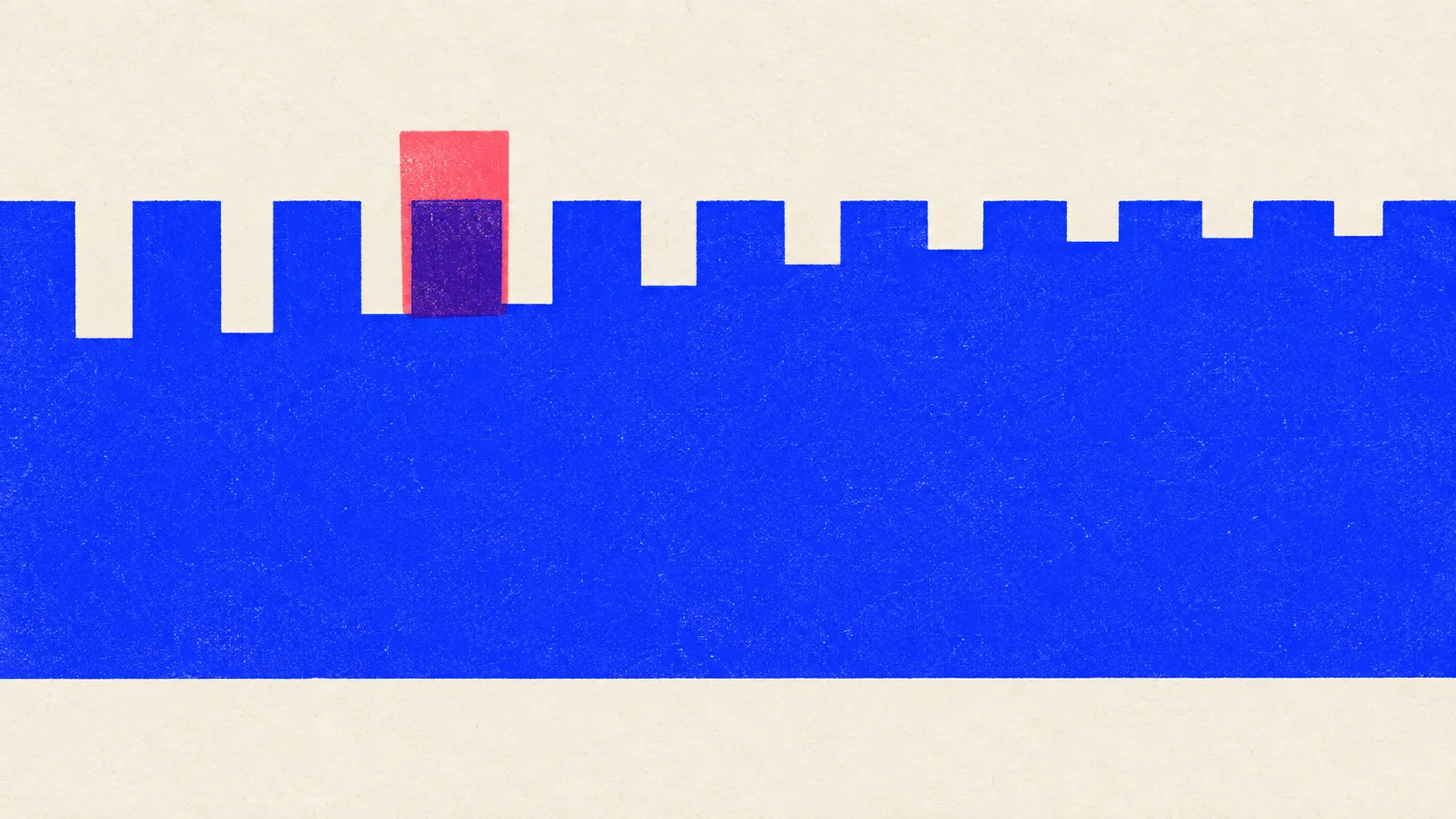Editorial illustration: one long measuring rule with twelve notch teeth and a heavy marker block seated over the fourth notch, showing ordered priority along a single scale