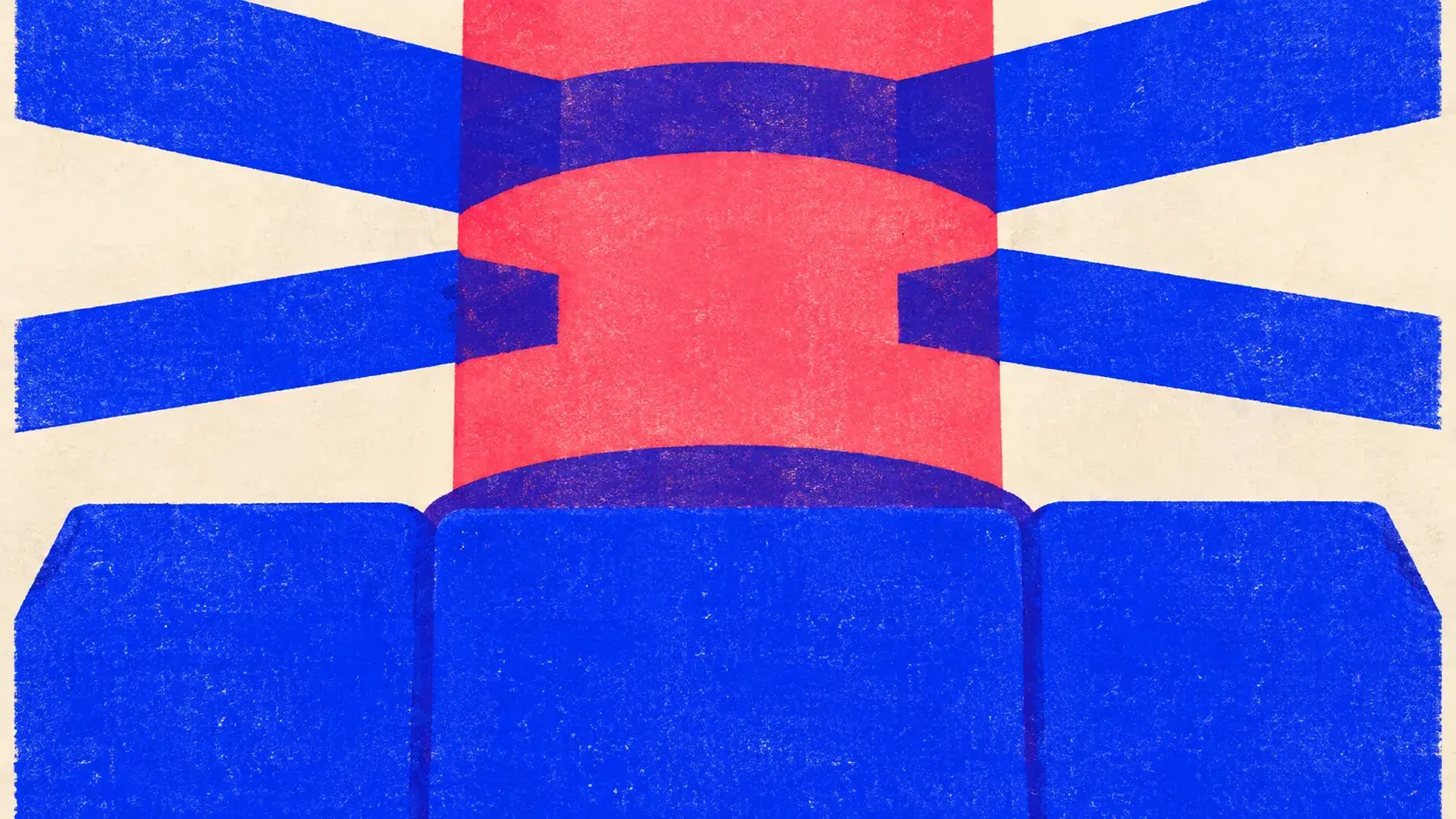 Editorial illustration: three broad solid foundation slabs laid as a base course with a slim column rising from the centre, showing a structure that only stands on the course beneath it