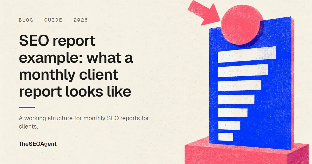 Editorial cover image for a guide showing an example monthly SEO report for clients