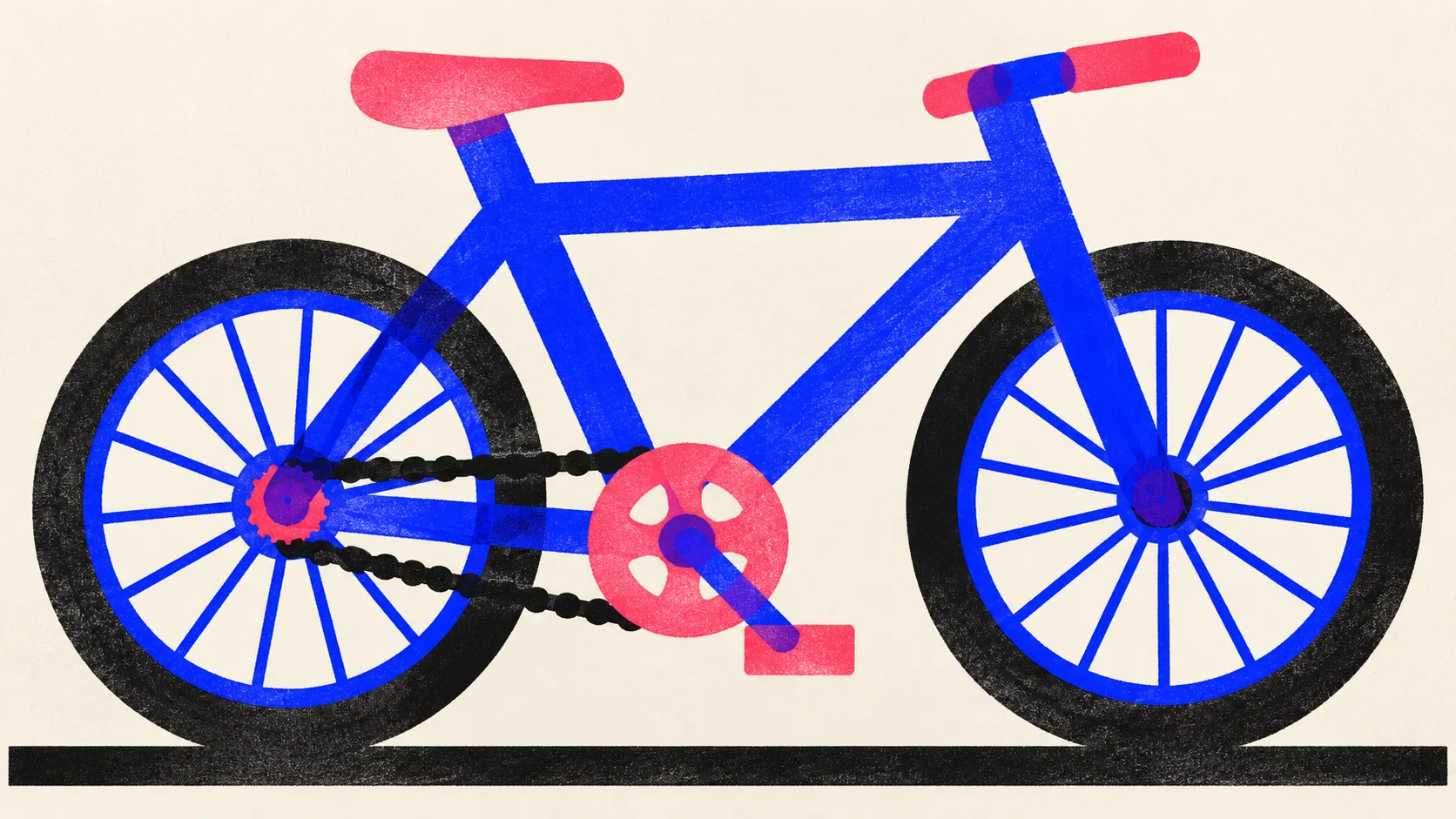 Editorial illustration: a bicycle seen side-on, its chain running from the pedals to the rear wheel