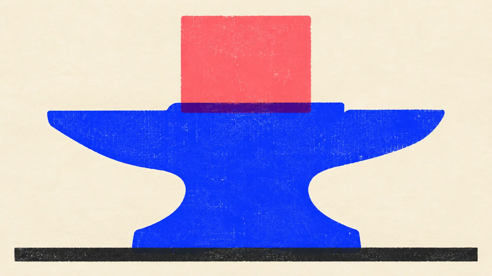 Illustration of a heavy anvil standing on a thick baseline with one single square block resting flat on its face.