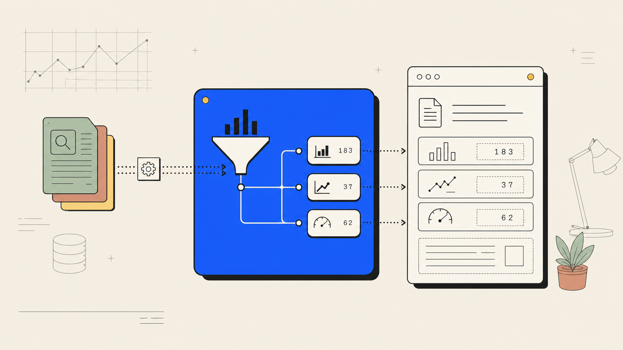 Diagram of a live keyword data API returning monthly volume, difficulty, and cost-per-click into an article brief.