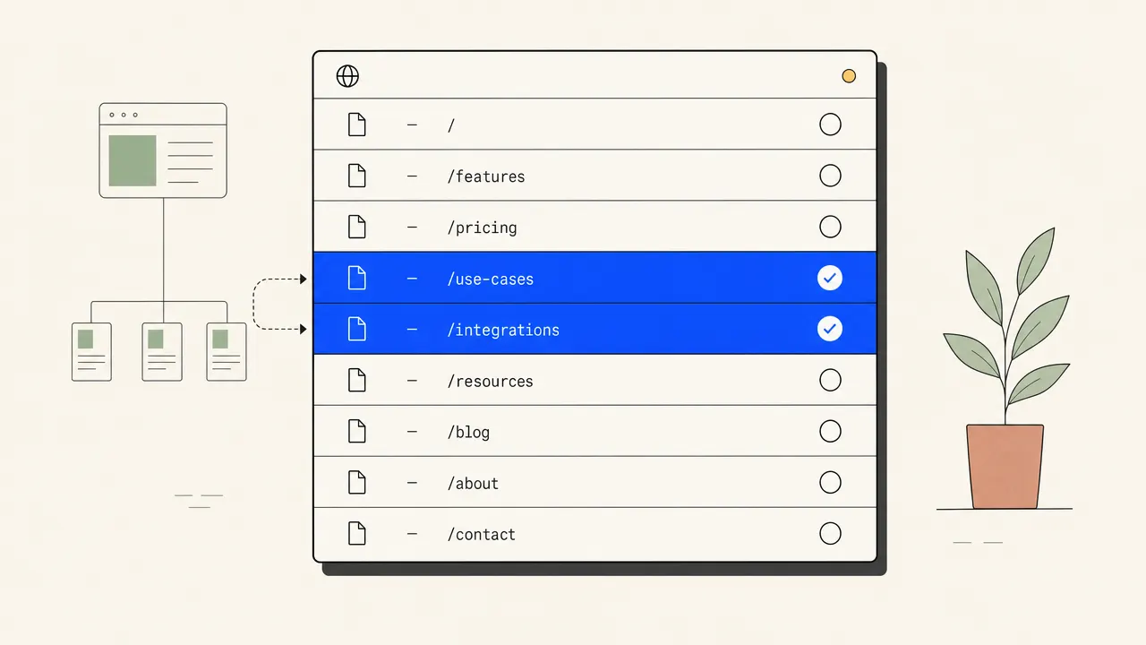 Diagram showing several natural anchor phrases pointing to the same existing destination page.
