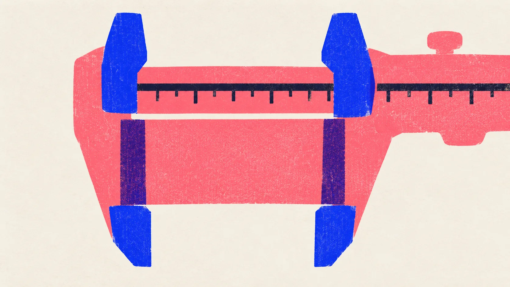 Illustration of a large caliper with two heavy jaws closing on a single flat panel held between them.