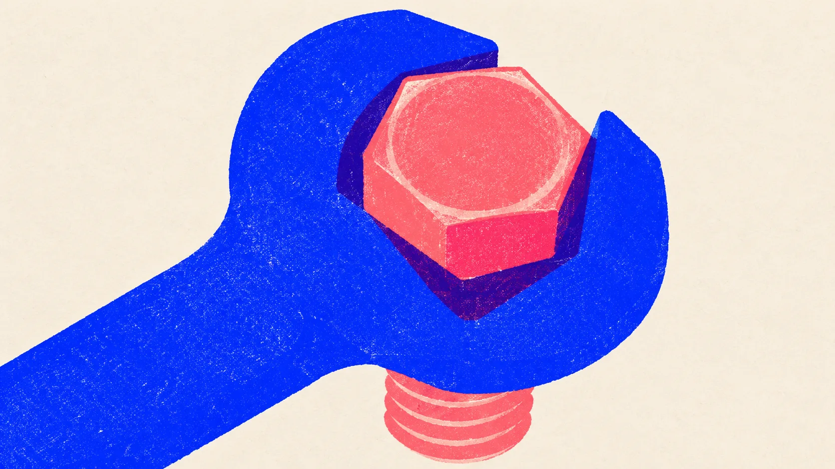 Illustration of a massive wrench head clamped around a chunky bolt with the shaft running off to the lower left.