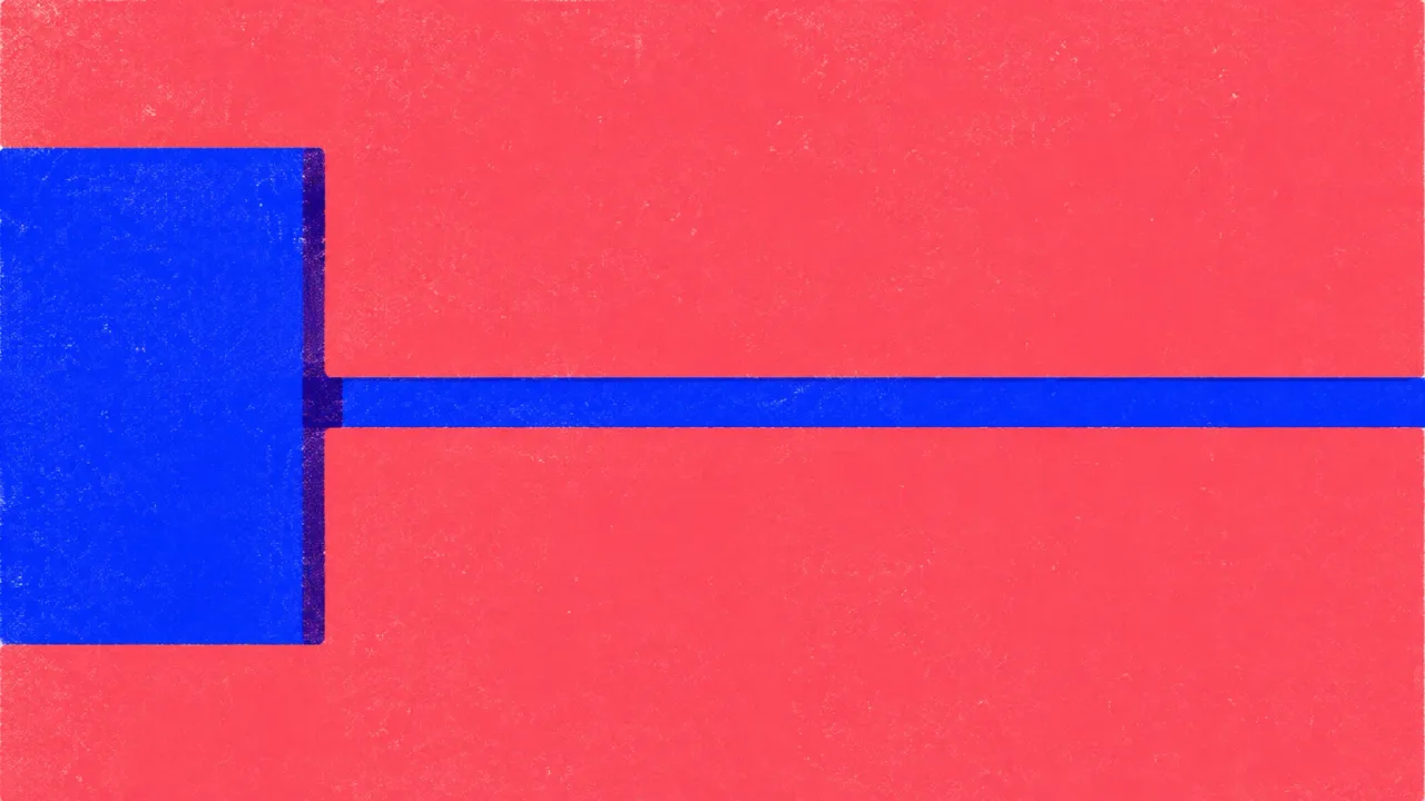 Diagram of a thick slab stopped at a narrow slot in a solid block while a thinner slab passes through.